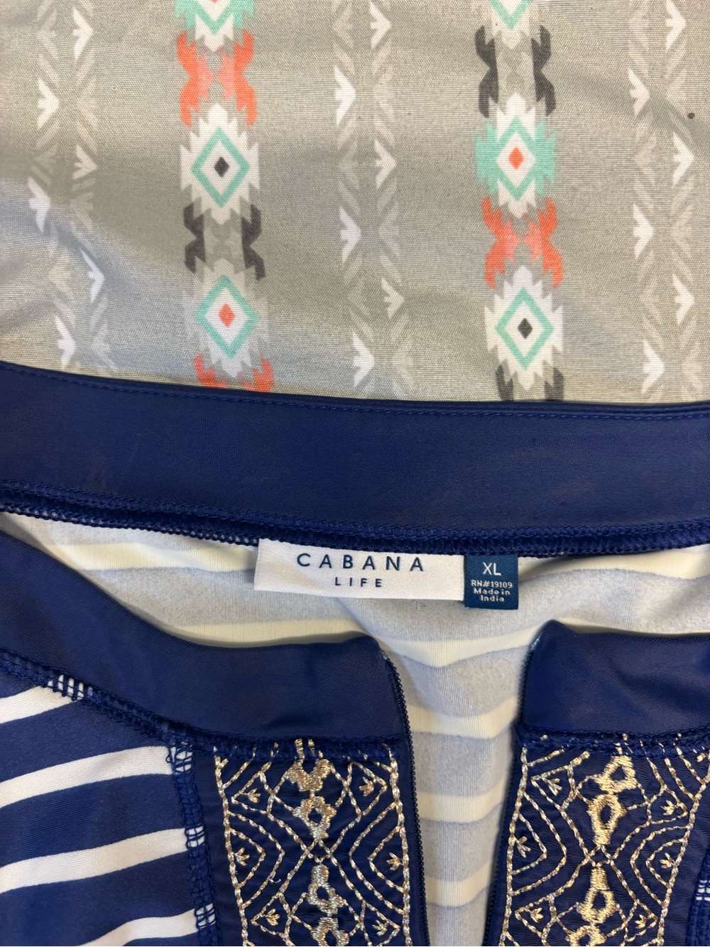 🍄Cabana Life Navy & White Striped Embroidered Drawstring Swim Tunic - Picture 2 of 3